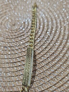 Gold-Tone Women's ID Bracelet with Greek Key Plate